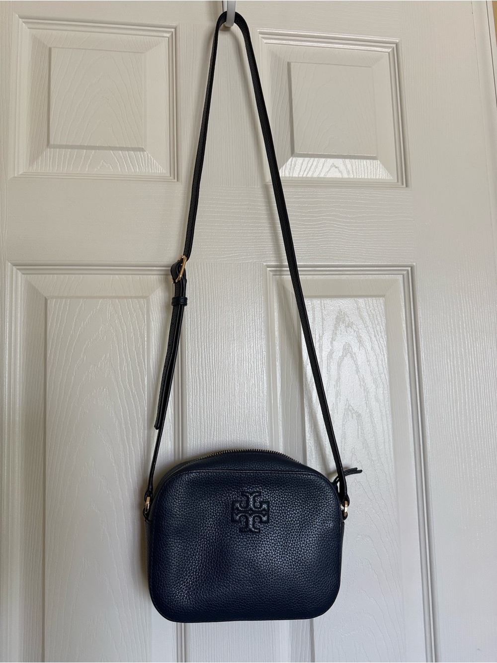 Tory Burch Navy Pebbled Leather Crossbody Camera Bag
